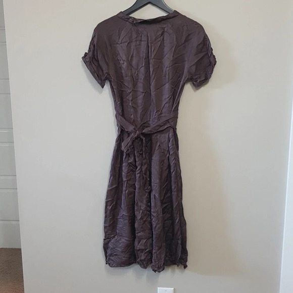 Stills brown satin v neck feminine classic french style midi dress size 8 - Picture 6 of 7
